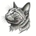 Russian blue cat breed face with open mouth. Side profile view.  tattoo design idea