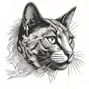 Russian blue cat breed face with open mouth. Side profile view.  tattoo design idea
