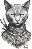 head to toe Russian blue cat samurai warrior. I want the whole body of the cat.  tattoo design idea