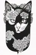 Russian blue cat breed face with open mouth. side profile  tattoo design idea