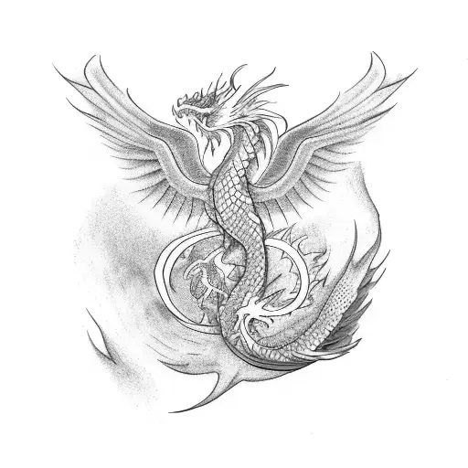 phoenix and dragon tattoo design idea