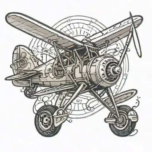 mini aircraft and mechanic tattoo design idea