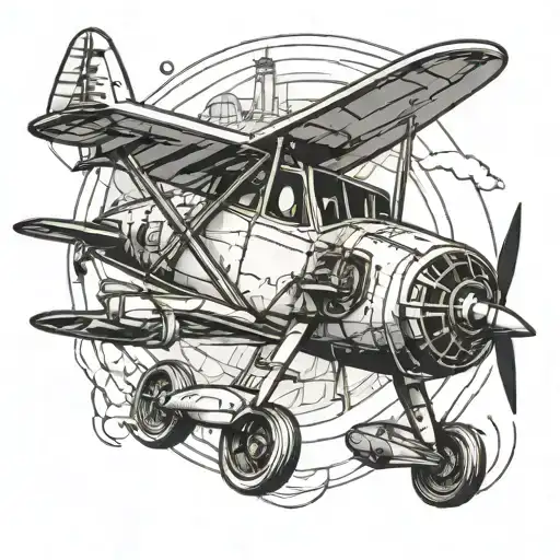 aircraft simple drawing and aircraft mechanic working tattoo design idea