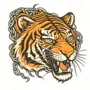 Tiger face with barbed wire tattoo design idea
