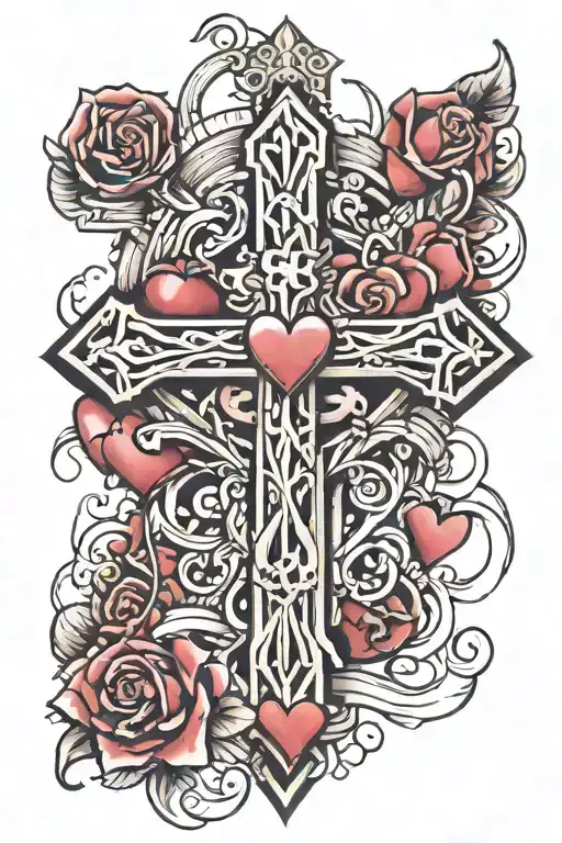 cross going through broken heart  tattoo design idea
