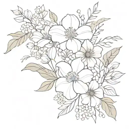 flower bouquet with birth flowers from march april may June July and October  tattoo design idea