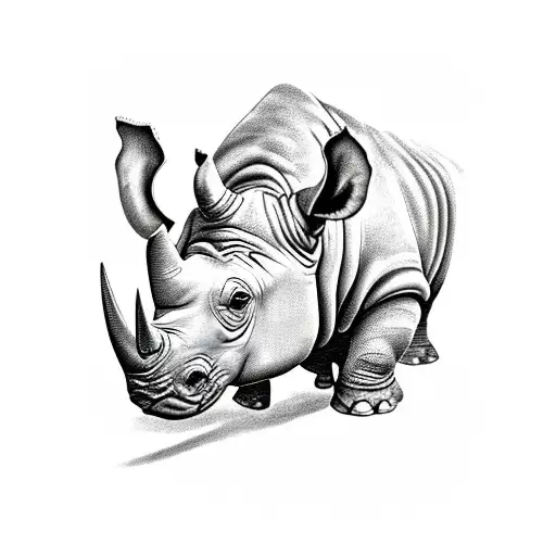 rhino running with its daughter tattoo design idea