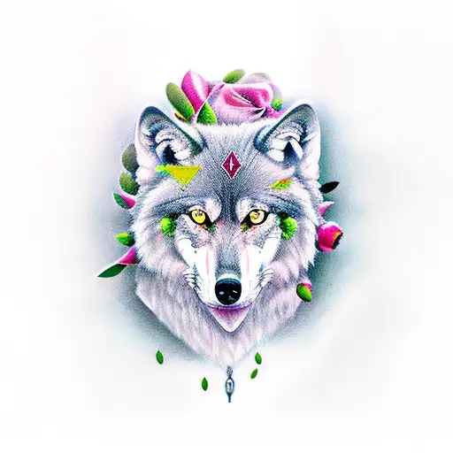 Rose Wolf Olive Tree tattoo design idea