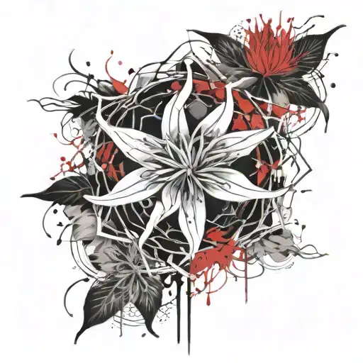 Bring Me the Horizon, red spider lily, mandala design incorporating elements tattoo design idea
