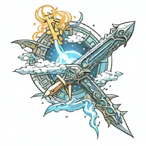 Final Fantasy 7 game theme using Cloud's Buster Sword, the lifestream, and the meteor logo from the game. tattoo design idea