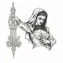 las vegas faded into a gothic nun smothing and the words "sin city"  tattoo design idea