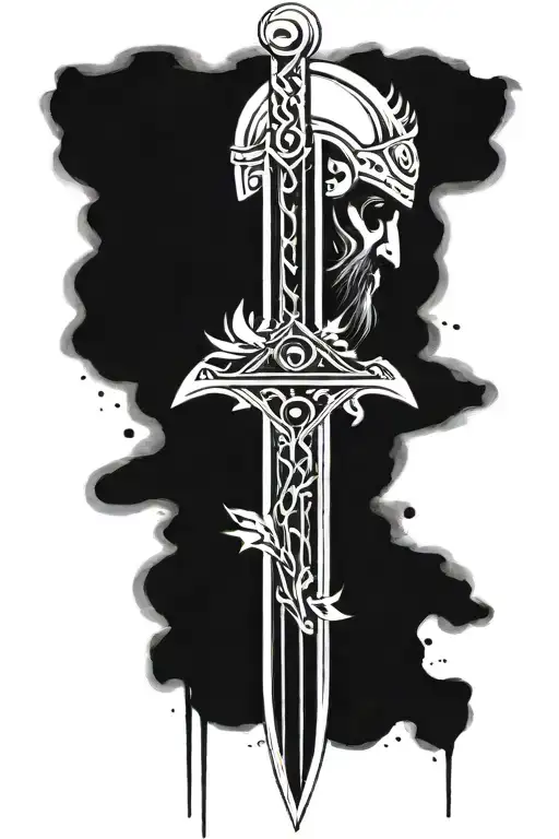 tírr written vertically down a viking sword  tattoo design idea