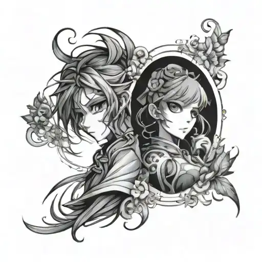 Create a sleeve tattoo featuring iconic scenes from various anime series tattoo design idea