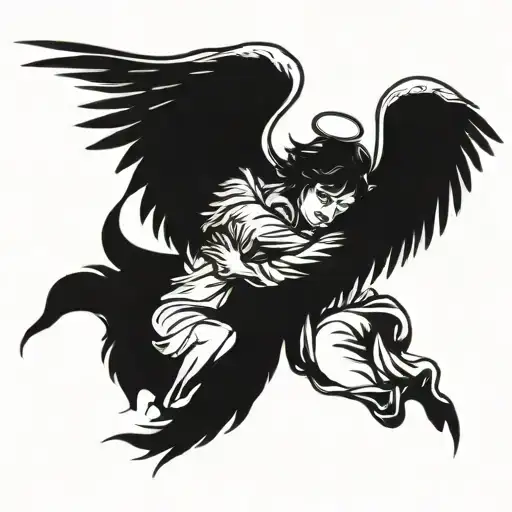 angel and angry evil  hug tattoo design idea
