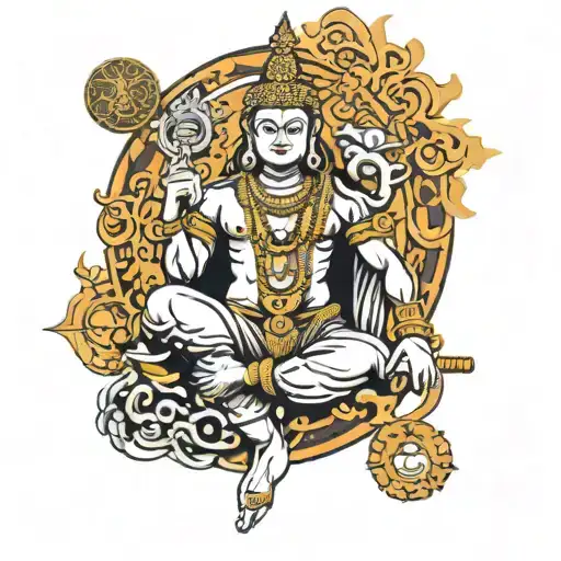 modern shiva tattoo with lord buddha and sri lankan  ravana's muscle body and sun tattoo design idea