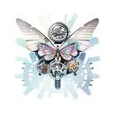 A mechanical butterfly with gears and cogs as wings tattoo design idea