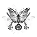 A mechanical butterfly with gears and cogs as wings tattoo design idea