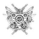 A mechanical butterfly with gears and cogs as wings tattoo design idea