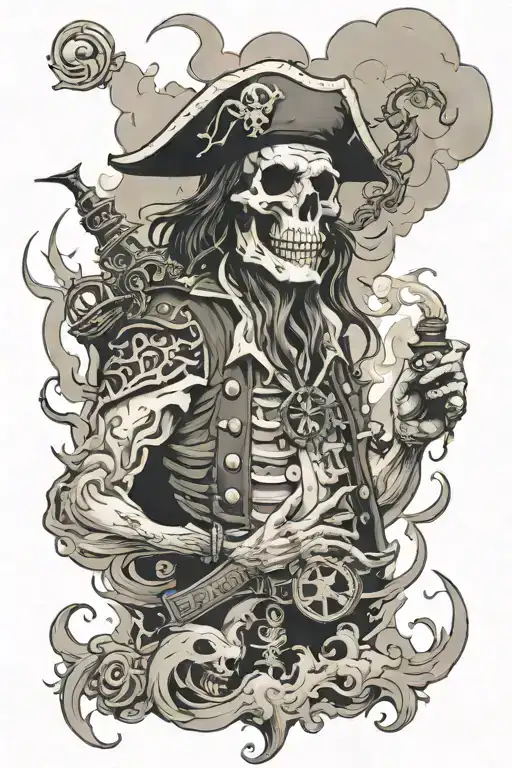 ghost pirate smoke surrounding tattoo design idea