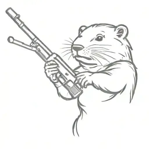 beaver holding a rifle tattoo design idea