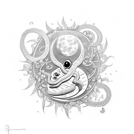 snake tangled in flowers, hidden ouija board planchette, hidden ouija board sun&moon tattoo design idea
