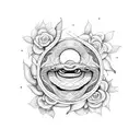 snake wrap around with head near wrist, tangled in flowers, hidden ouija board planchette, hidden ouija board sun&moon tattoo design idea