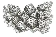 dice game in cursive with dice and clouds around it tattoo design idea