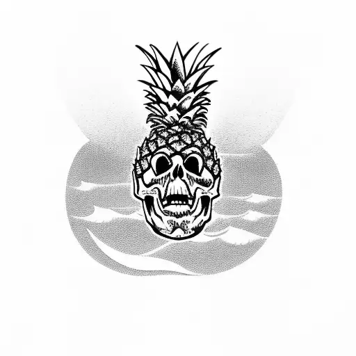 skull and pineapple with some sort of ocean or shark tattoo design idea