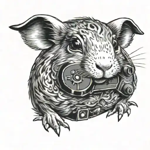 A realistic portrait of a guinea pig playing a video game controller tattoo design idea