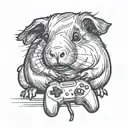A realistic portrait of a guinea pig playing a video game controller tattoo design idea