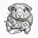 A realistic portrait of a guinea pig playing a video game controller tattoo design idea