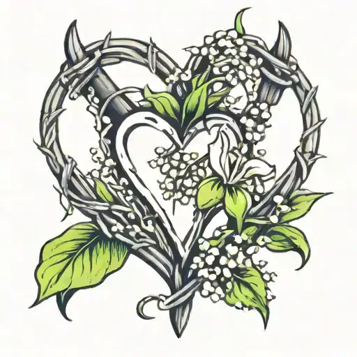 barbed wire heart shape with lily of the valley flower tattoo design idea