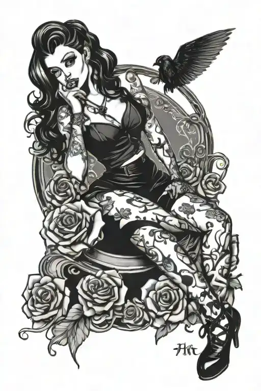 goth pin up girl tattoo design idea