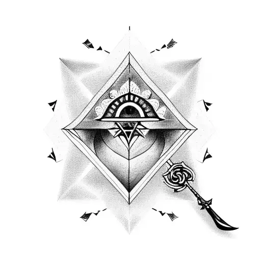 heart eye of providence stabbed by 3 daggers tattoo design idea
