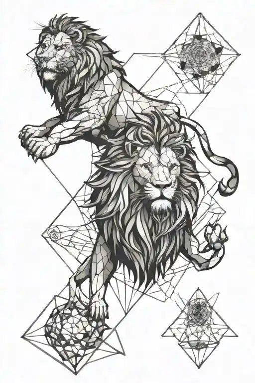 roaring lion with metatron cube tattoo design idea