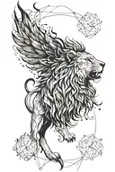 roaring lion with metatron cube tattoo design idea