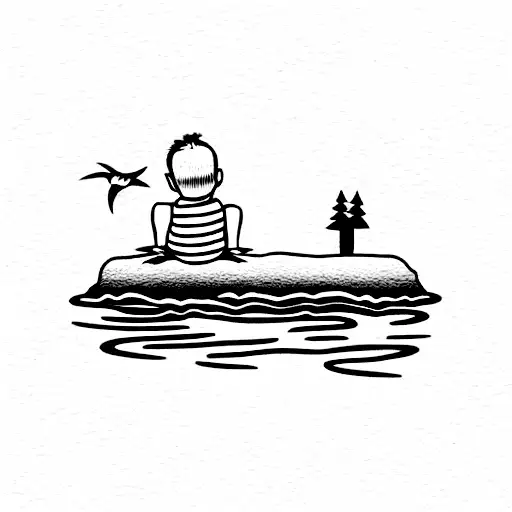 kid sitting by the lake tattoo design idea