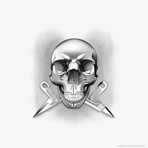 A morgue worker's tools (scalpel, forceps, etc.) arranged in the shape of a skull tattoo design idea
