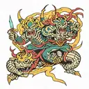 Japanese demons riding a lightning bolt  tattoo design idea