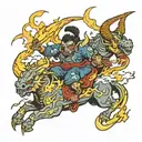 Japanese demons riding a lightning bolt  tattoo design idea