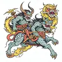 Japanese demons riding a lightning bolt  tattoo design idea
