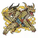 Japanese demons riding a lightning bolt  tattoo design idea