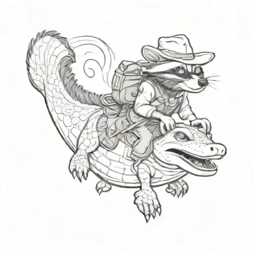 cowboy raccoon riding alligator tattoo design idea