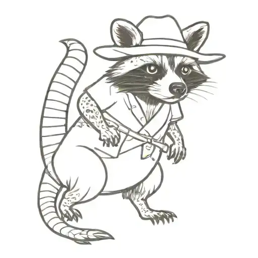 cowboy raccoon riding alligator tattoo design idea