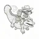 cowboy raccoon riding alligator tattoo design idea