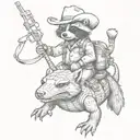 cowboy raccoon riding alligator tattoo design idea