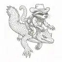 cowboy raccoon riding alligator tattoo design idea