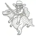cowboy raccoon riding alligator tattoo design idea