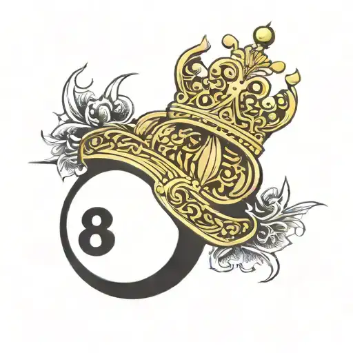 a billiard 8 ball with a golden crown tattoo design idea