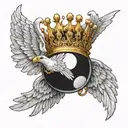 a billiard 8 ball with a golden crown with white wings tattoo design idea